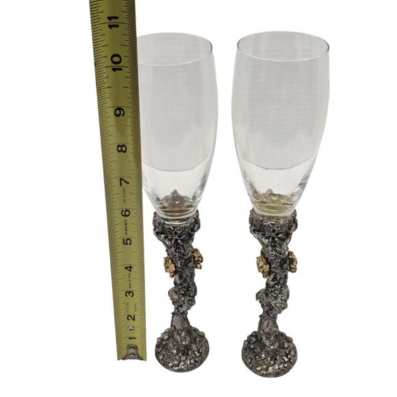 NIB Fellowship Foundry Pewter &  Glass Champagne Flutes SET OF 2 - Picture 4 of 10